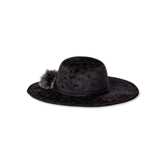New Faux Fur Pom Velvet Scroll Emboss Floppy Hat.